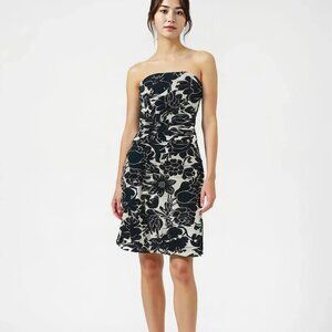 Vintage Lida Baday Ivory Cream White Black Floral Cotton-Silk Fit Flare Dress 8